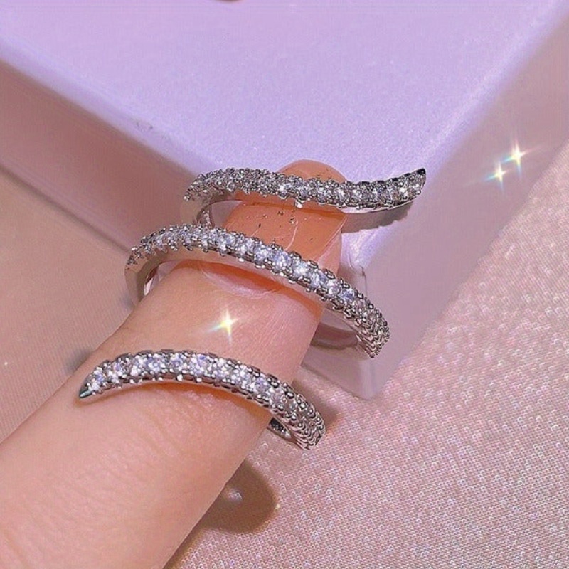 Intertwined Lines Adjustable Ring with Synthetic Zirconia, Gift for Her